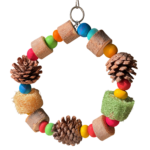 Neem Wood, Pine Cone & Loofah Bird Foraging Ring Toy – FT03